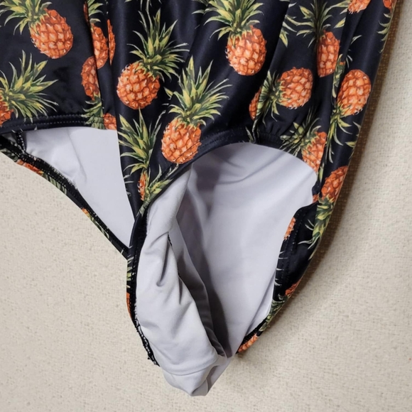 COCOSHIP Black Pineapple Print One Piece Swimsuit - Picture 3 of 6